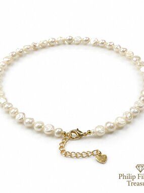 Pearl-27--AA Freshwater Pearl Choker Necklace White 5-6mm Baroque Pearls 36cm Hi